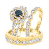 Photo of Khadija 1 7/8 ct tw. Blue Diamond Round Solitaire Trio Set 10K Yellow Solid Gold [BT213Y-B045]