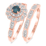 Photo of Xiamara 5/8 Carat T.W. Blue Diamond Round Solitaire Bridal Set 10K Rose Solid Gold [BR219R-R023]