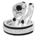 Photo of Soraya 1 1/10 ct tw. Black Diamond (Treated) Round Solitaire Trio Set 14K White Gold [BT216W-A033]