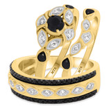 Photo of Soraya 1 1/10 ct tw. Black Diamond (Treated) Round Solitaire Trio Set 14K Yellow Gold [BT216Y-A033]