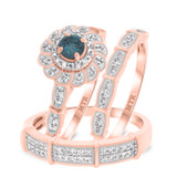 Photo of Xiamara 3/4 ct tw. Blue Diamond Round Solitaire Trio Set 10K Rose Solid Gold [BT219R-R023]