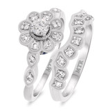Photo of Aziza 1 Carat T.W. Sapphire Round Solitaire Bridal Set 14K White Gold [BR223W-R018]