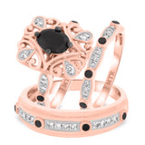 Photo of Fatima 1 3/4 ct tw. Black Diamond (Treated) Oval Solitaire Trio Set 10K Rose Gold [BT220R-C000]