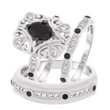 Photo of Fatima 1 3/4 ct tw. Black Diamond (Treated) Oval Solitaire Trio Set 10K White Gold [BT220W-C000]