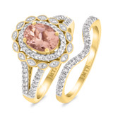 Photo of Coral 1 1/2 CT. T.W. Morganite and Diamond Matching Bridal Ring Set 10K Yellow Gold [BR226Y-C000]