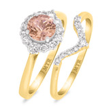 Photo of Rouge 1 1/6 CT. T.W. Morganite and Diamond Matching Bridal Ring Set 14K Yellow Gold [BR227Y-C000]
