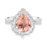 Photo of Lotus 2 1/2 CT. T.W. Morganite and Diamond Matching Bridal Ring Set 10K White Gold [BR229W-C000]