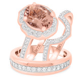 Photo of Mauve 3 1/10 Carat T.W. Morganite and Diamond Trio Matching Wedding Ring Set 14K Rose Gold [BT225R-C000]