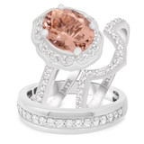 Photo of Mauve 3 1/10 CT. T.W. Morganite and Diamond Trio Matching Wedding Ring Set 14K White Gold [BT225W-C000]