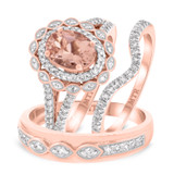 Photo of Coral 1 3/4 Carat T.W. Morganite and Diamond Trio Matching Wedding Ring Set 14K Rose Gold [BT226R-C000]