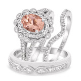 Photo of Coral 1 3/4 Carat T.W. Morganite and Diamond Trio Matching Wedding Ring Set 14K White Gold [BT226W-C000]