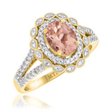 Photo of Coral 1 3/4 CT. T.W. Morganite and Diamond Trio Matching Wedding Ring Set 10K Yellow Gold [BT226YE-C000]