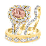 Photo of Coral 1 3/4 CT. T.W. Morganite and Diamond Trio Matching Wedding Ring Set 14K Yellow Gold [BT226Y-C000]