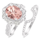 Photo of Peony 3 1/4 Carat T.W. Morganite and Diamond Matching Bridal Ring Set 14K White Gold [BR232W-C000]