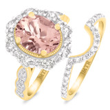 Photo of Peony 3 1/4 Carat T.W. Morganite and Diamond Matching Bridal Ring Set 10K Yellow Gold [BR232Y-C000]