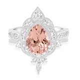 Photo of Petal 2 1/2 CT. T.W. Morganite and Diamond Matching Bridal Ring Set 14K White Gold [BR233W-C000]
