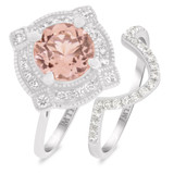 Photo of Lulu 2 1/10 CT. T.W. Morganite and Diamond Matching Bridal Ring Set 14K White Gold [BR234W-C000]