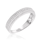 Photo of Lotus 3 CT. T.W. Morganite and Diamond Trio Matching Wedding Ring Set 14K White Gold [BT497WM]