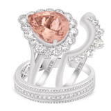 Photo of Lotus 3 CT. T.W. Morganite and Diamond Trio Matching Wedding Ring Set 14K White Gold [BT229W-C000]