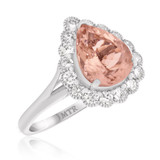 Photo of Lotus 3 CT. T.W. Morganite and Diamond Trio Matching Wedding Ring Set 14K White Gold [BT229WE-C000]
