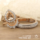Photo of Lotus 3 CT. T.W. Morganite and Diamond Trio Matching Wedding Ring Set 14K White Gold [BT229W-C000]