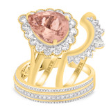 Photo of Lotus 3 CT. T.W. Morganite and Diamond Trio Matching Wedding Ring Set 10K Yellow Gold [BT229Y-C000]