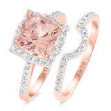 Photo of Milly 2 1/3 Carat T.W. Morganite Cushion Solitaire Bridal Set 14K Rose Gold [BR235R-C000]