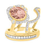 Photo of Camellia 2 3/4 Carat T.W. Morganite and Diamond Trio Matching Wedding Ring Set 10K Yellow Gold [BT230Y-C000]
