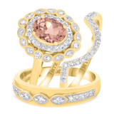 Photo of Nea 1 3/4 CT. T.W. Morganite and Diamond Trio Matching Wedding Ring Set 10K Yellow Gold [BT231Y-C000]