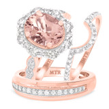 Photo of Peony 3 1/2 CT. T.W. Morganite and Diamond Trio Matching Wedding Ring Set 10K Rose Gold [BT232R-C000]