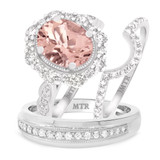 Photo of Peony 3 1/2 CT. T.W. Morganite and Diamond Trio Matching Wedding Ring Set 14K White Gold [BT232W-C000]