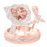 Photo of Petal 2 3/4 Carat T.W. Morganite and Diamond Trio Matching Wedding Ring Set 10K Rose Gold [BT233R-C000]
