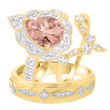 Photo of Petal 2 3/4 CT. T.W. Morganite and Diamond Trio Matching Wedding Ring Set 14K Yellow Gold [BT233Y-C000]