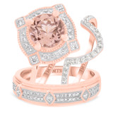 Photo of Lulu 2 1/3 CT. T.W. Morganite and Diamond Trio Matching Wedding Ring Set 10K Rose Gold [BT234R-C000]