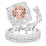 Photo of Lulu 2 1/3 CT. T.W. Morganite and Diamond Trio Matching Wedding Ring Set 14K White Gold [BT234W-C000]