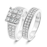 Photo of Aleeza 1 7/8 Carat T.W. Diamond Princess Cluster Bridal Set 14K White Gold [BR400W-C000]