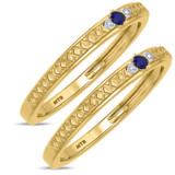 Photo of Manuka 1/8 CT. T.W. Sapphire and Diamond Same Sex Ladies Band Set 14K Yellow Gold [WL867Y]