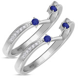 Photo of Clema 1/3 Carat T.W. Sapphire and Diamond Same Sex Ladies Band Set 14K White Gold [WL868W]
