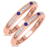 Photo of Mawar 1/5 Carat T.W. Sapphire and Diamond Same Sex Ladies Band Set 10K Rose Gold [WL878R]