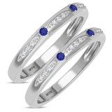 Photo of Mawar 1/5 Carat T.W. Sapphire and Diamond Same Sex Ladies Band Set 14K White Gold [WL878W]