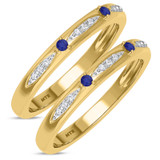 Photo of Mawar 1/5 CT. T.W. Sapphire and Diamond Same Sex Ladies Band Set 14K Yellow Gold [WL878Y]