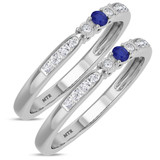 Photo of Hana 1/4 Carat T.W. Sapphire and Diamond Same Sex Ladies Band Set 14K White Gold [WL880W]