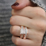 Photo of Affy 3/4 CT. T.W. Diamond Princess Cluster Bridal Set 10K Rose Gold [BR426R-C028]