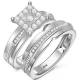Photo of Harmonee 3/8 CT. T.W. Diamond Princess Cluster Bridal Set 14K White Gold [BR428W-C033]