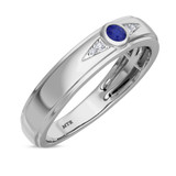 Photo of Clema 1/8 CT. T.W. Sapphire and Diamond Mens Wedding Band 10K White Gold [BT868WM]