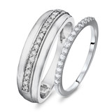Photo of Piper 3/8 ct tw. Diamond His and Hers Matching Wedding Band Set 10K White Gold [WB568W]