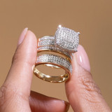 Photo of Jia 1 1/4 ct tw. Diamond Cushion Cluster Trio Set 10K Yellow Gold [BT422Y-C029]