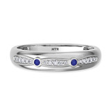 Photo of Lone 1/7 Carat T.W. Sapphire and Diamond Mens Wedding Band 14K White Gold [BT894WM]