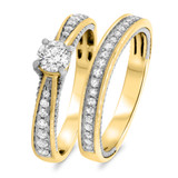 Photo of Forever 1 Carat T.W. Diamond Round Solitaire Bridal Set 10K Yellow Gold [BR448Y-R038]