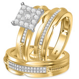 Photo of Harmonee 1/2 ct tw. Diamond Princess Cluster Trio Set 10K Yellow Gold [BT428Y-C033]